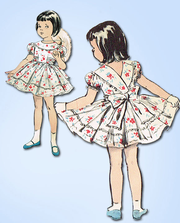 1950s Original Vintage Butterick Pattern 8954 Cute Toddler Girls Dress Size 4