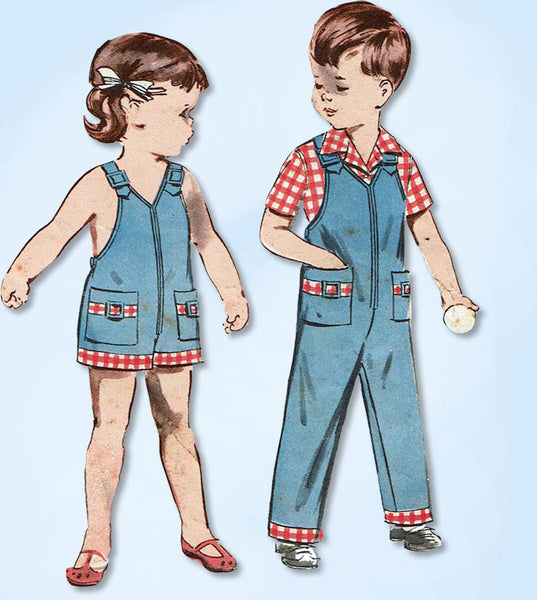 1950s Vintage Butterick Sewing Pattern 9054 Baby Girls Boys Overalls Sunsuit Sz1