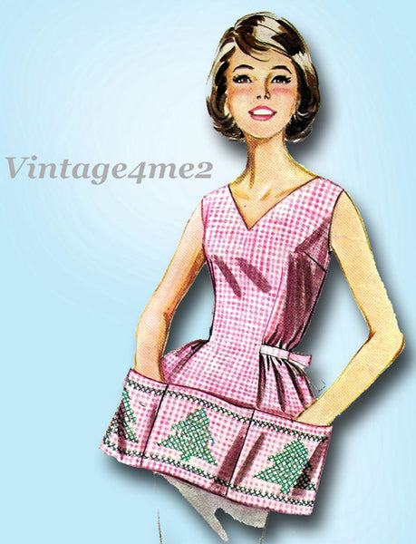 Butterick 9982: 1960s Misses Gingham Cross Stitch Apron SM Vintage Sewing Pattern