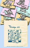 1940s Vintage Design Embroidery Transfer 691 Uncut X-Stitch DOW Puppy Tea Towels