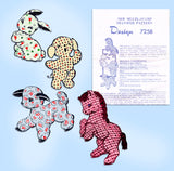 1950s Vintage Design Transfer Pattern 7258 Cute Uncut Stuffed Animal Set