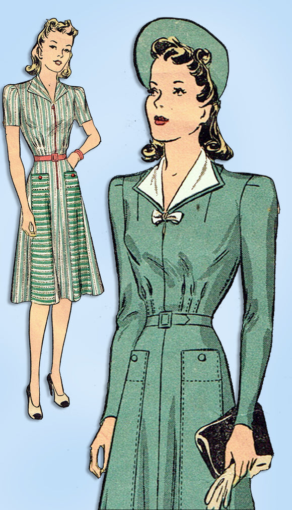 1940s Original Vintage Du Barry Pattern 2634 Misses WWII Street Dress Size 32 B