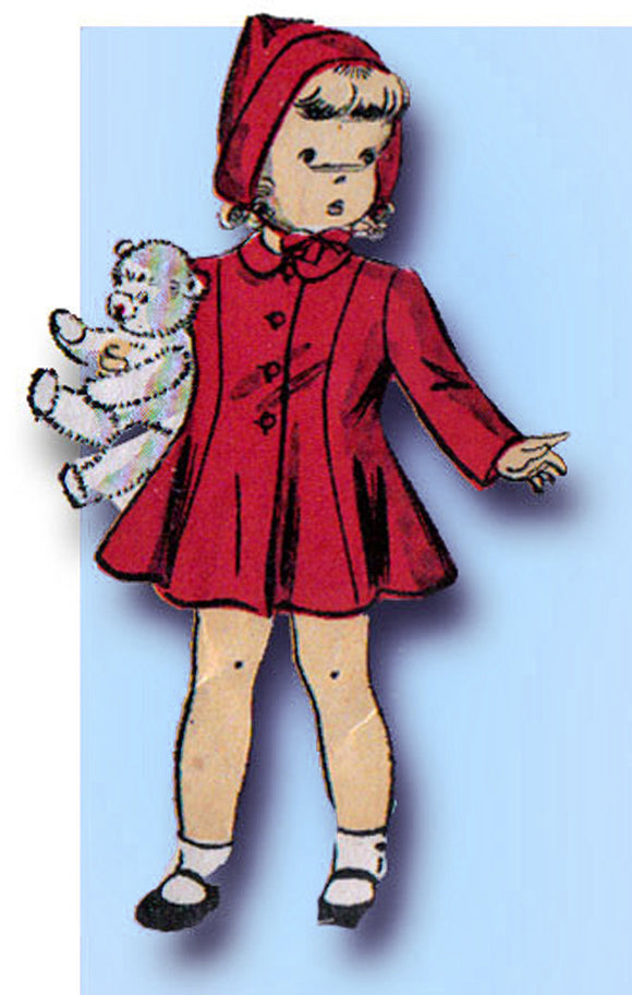 1940s Vintage Du Barry Sewing Pattern 2736 WWII Toddler Girls Coat & Hat Size 4 - Vintage4me2