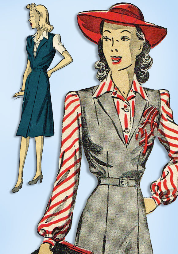 1940s Original Vintage Du Barry Pattern 5235 Easy WWII Misses Jumper Dress 32 B