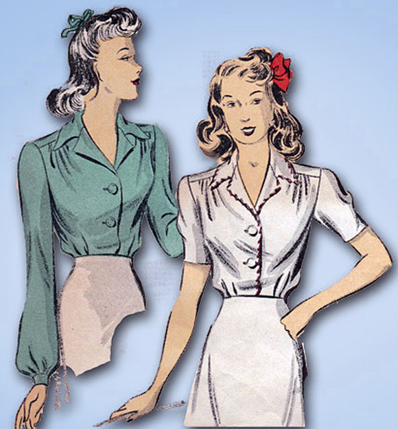 1940s Vintage Du Barry Sewing Pattern 5327 WWII Plus Size Women's Blouse Sz 40 B