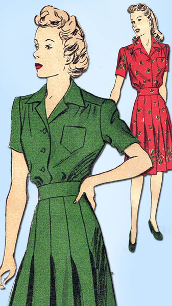 1940s Vintage Du Barry Sewing Pattern 5550 FF WWII Misses Shirtwaist Dress 32B - Vintage4me2