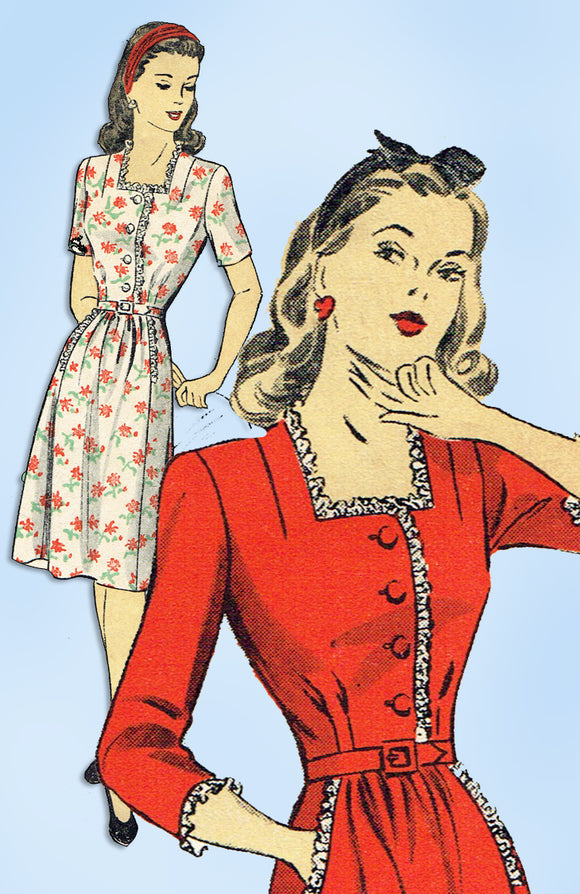 1940s Original Vintage Du Barry Pattern 5791 Misses WWII Day Dress Size 32 Bust