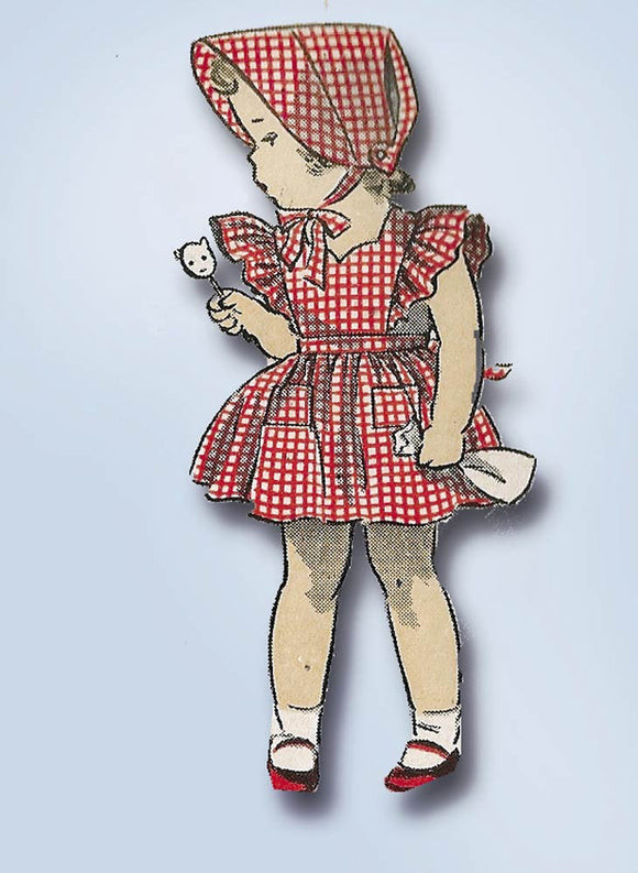 1940s Vintage Du Barry Sewing Pattern 5852 Baby Girls Pinafore Dress Bonnet Sz1 - Vintage4me2