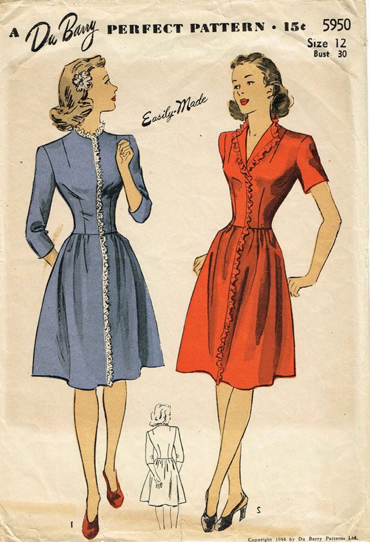 1940s Vintage Du Barry Sewing Pattern 5950 Easy WWII Misses Dress Size ...