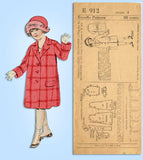 1920s Vintage Excella Sewing Pattern 912 Toddler Girls Single Breasted Coat Sz 4 - Vintage4me2