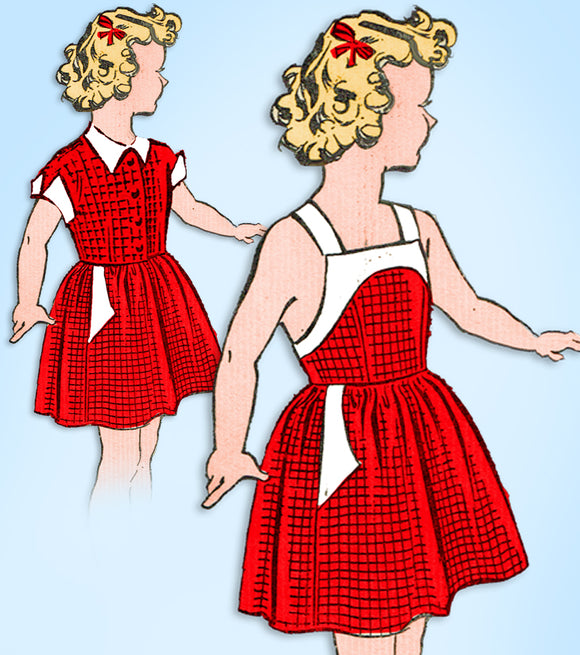 1940s Original Vintage Superior Pattern 6695 WWII Little Girls Sun Dress Size 10