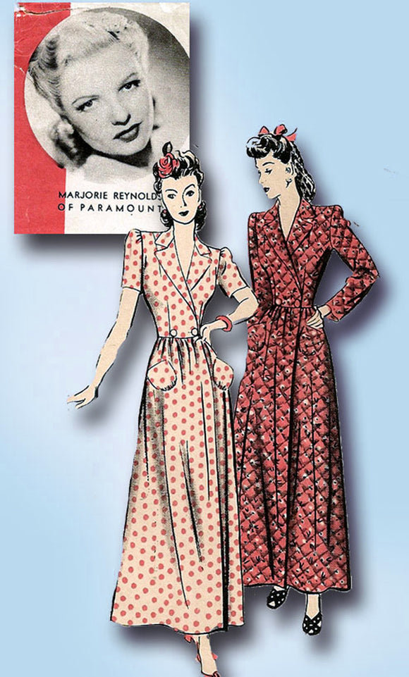 1940s Vintage Hollywood Starlet Pattern 1045 WWII Misses Housecoat Size 30 B