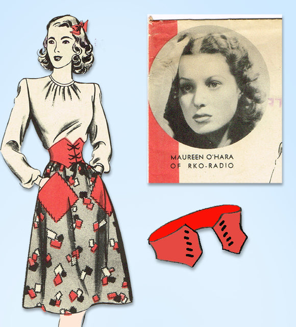 1940s VTG Hollywood Starlet Sewing Pattern 1065 Uncut Skirt Blouse & Belt Sz 30B