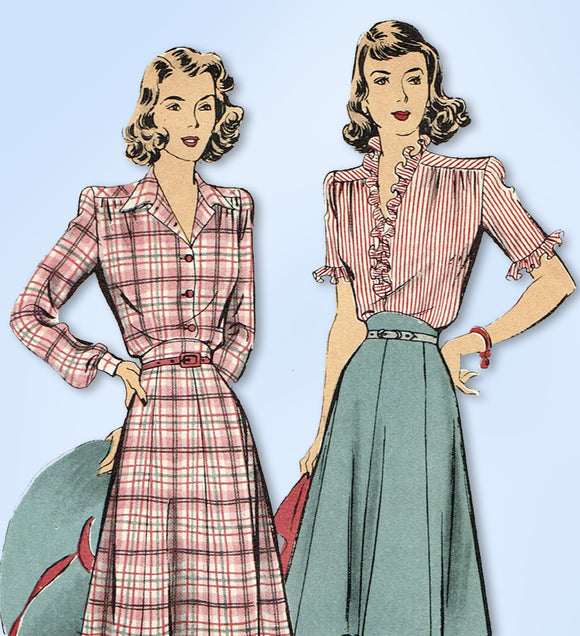 1940s Original Vintage Hollywood Pattern 1117 Uncut Misses WWII Skirt & Blouse