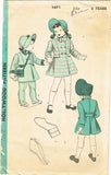 1940s Vintage Hollywood Sewing Pattern 1671 WWII Toddler Girls Coat & Bonnet Sz2