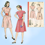 Hollywood 1769: 1940s Misses WWII Keyhole Dress Sz 30 B Vintage Sewing Pattern