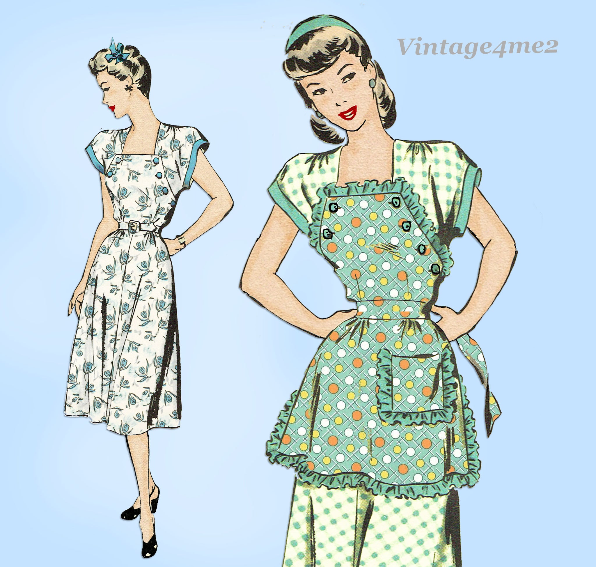 Hollywood 1834: 1940s Uncut Dress & Apron 34 B Vintage Sewing Pattern –  Vintage4me2