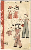 1940s Vintage Hollywood Pattern 882 Toddlers Overalls w Crochet Shirt & Cap Sz 4