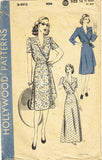 1940s Vintage Hollywood Sewing Pattern 906 WWII Misses Dress or Housecoat Sz 14 - Vintage4me2