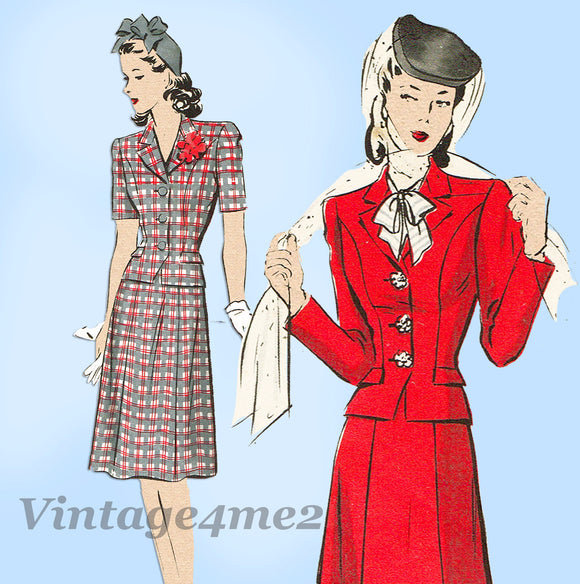 Hollywood 963: 1940s Uncut Misses WWII Suit Size 34 B Vintage Pattern ...