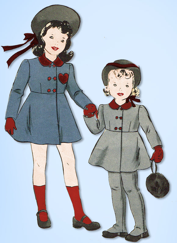 1940s Original Vintage Hollywood Pattern 995 Toddler Girls Coat & Leggings Sz 6