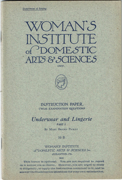 1920s Mary Brooks Picken Woman's Institute Sewing Book 10B Underwear & Lingerie