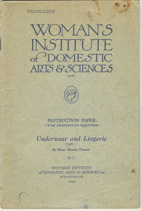 1920s Brooks Picken Woman's Institute Sewing Book 10C Underwear & Lingerie Pt 3