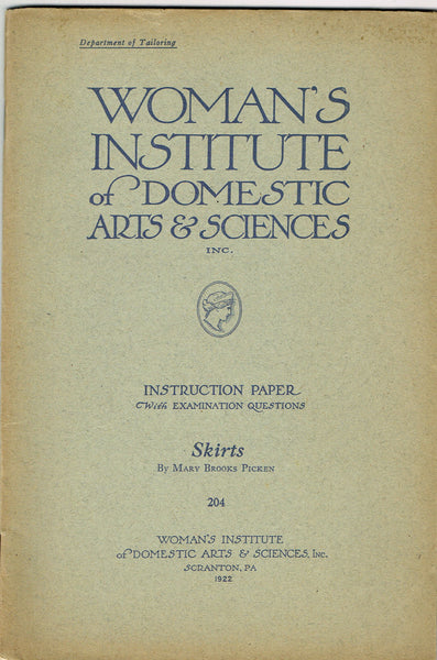 1920s Mary Brooks Picken Woman's Institute Sewing Book 204 Skirts 1921 Edition
