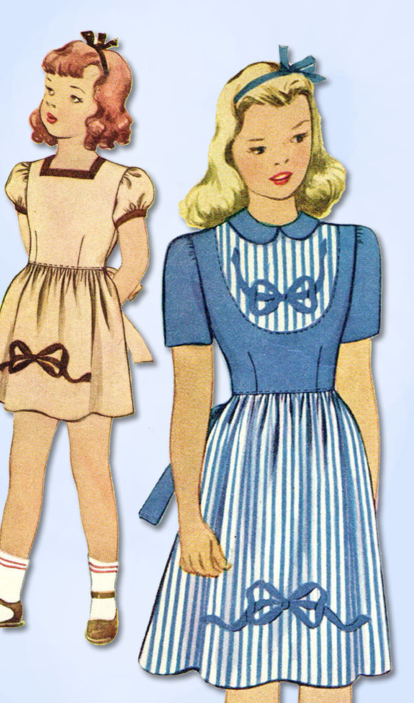 1940s Vintage McCall Sewing Pattern 1026 WWII Girls Embroidered Dress Size 12