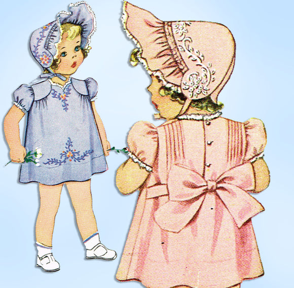 McCall 1121: 1940s Vintage McCalls Sewing Pattern Baby Heirloom Dress & Bonnet Size 1 vintage4me2