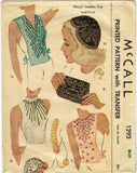 McCall 1293: 1940s Uncut Sequin Purse Cap and Vestee Vintage Sewing Pattern