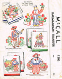 1940s VTG McCall Embroidery Transfer 1302 Uncut International Couples Tea Towels