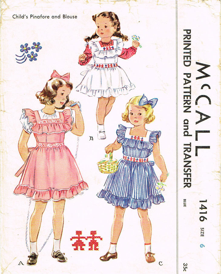1940s Vintage McCall Sewing Pattern 1416 Uncut Toddler Girls Pinafore ...