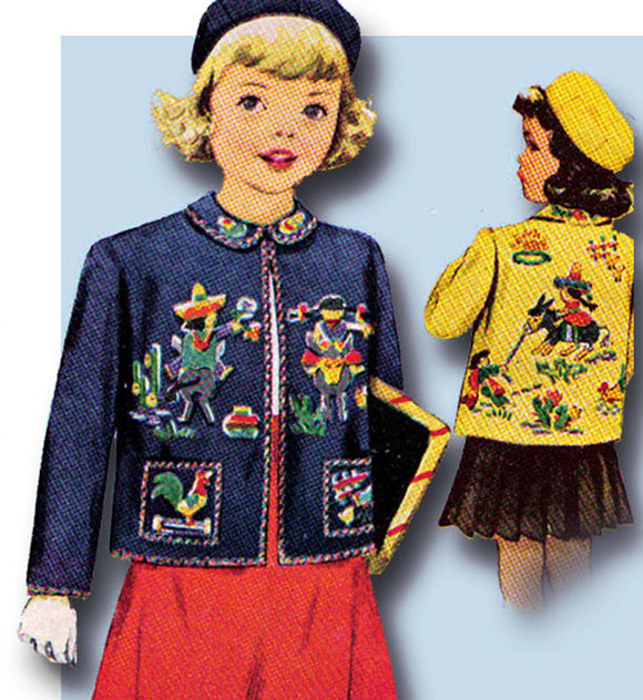 1940s Rare Original Vintage McCall Pattern 1464 Toddler Girls Mexican Jacket Sz6