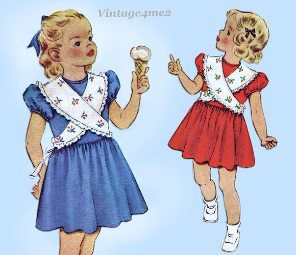 McCall 1482: 1940s Cute Toddler Girls Dress Size 6 Vintage Sewing Pattern