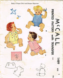 1940s Vintage McCall Sewing Pattern 1489 Embroidered Baby Shirt & Diaper Cover 1