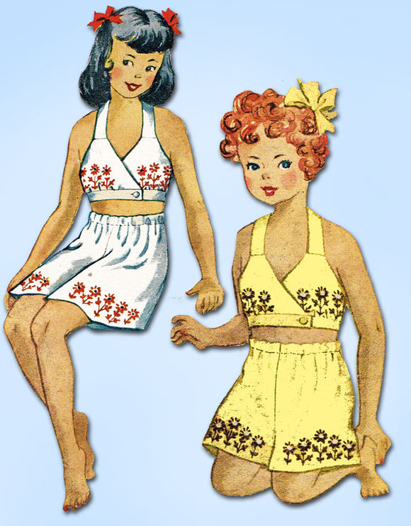 1950s Vintage McCall Sewing Pattern 1528 Toddler Girls 2 Piece Sun Suit Size 6