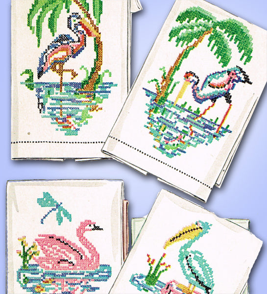 1950s Vintage McCall's Embroidery Transfer 1624 Uncut X-Stitch Tropical Birds