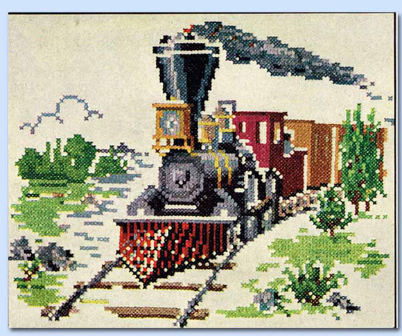 1950s Original Vintage McCall Embroidery Transfer 1683 Uncut Locomotive Scene