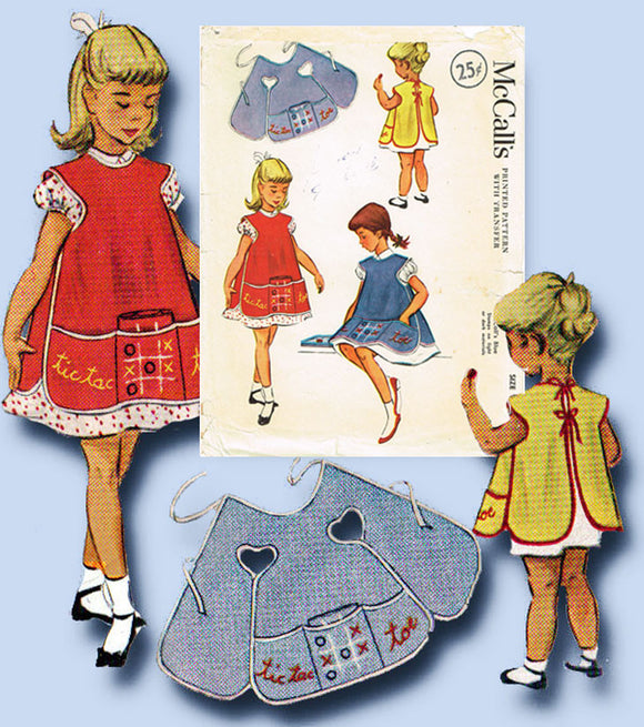 1950s Vintage McCalls Sewing Pattern 1712 Little Girls Tic Tac Toe Apron Size 8