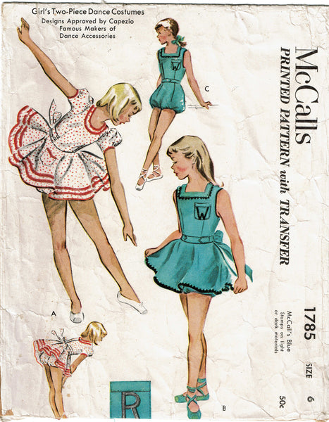 McCall's 1785: 1950s Rare Girls Capezio Dance Costume Sz6 Vintage Sewing Pattern