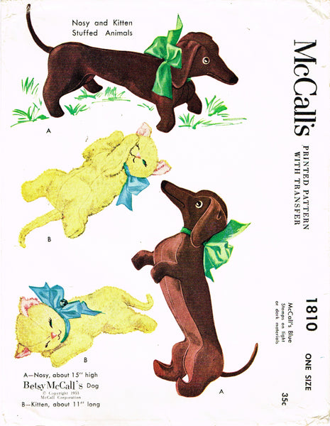 McCall's 1810: 1950s Uncut Nosey Stuffed Dachshund Dog Vintage Sewing Pattern