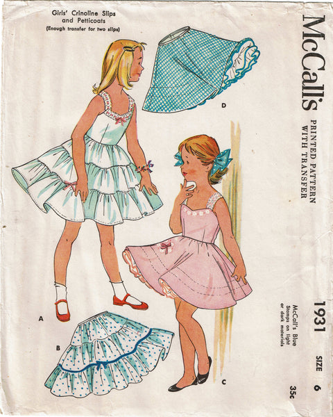 McCall's 1931: 1950s Uncut Toddler Girls Petticoat Size 6 Vintage