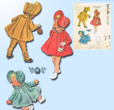 1950s Vintage McCalls Sewing Pattern 2018 Baby Girls Flared Coat and Bonnet Sz 6 mos