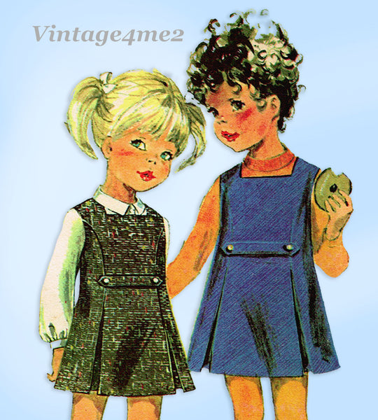 1960s Vintage McCall Sewing Pattern 2117 Cute Toddler Girls Jumper Dress Sz 3