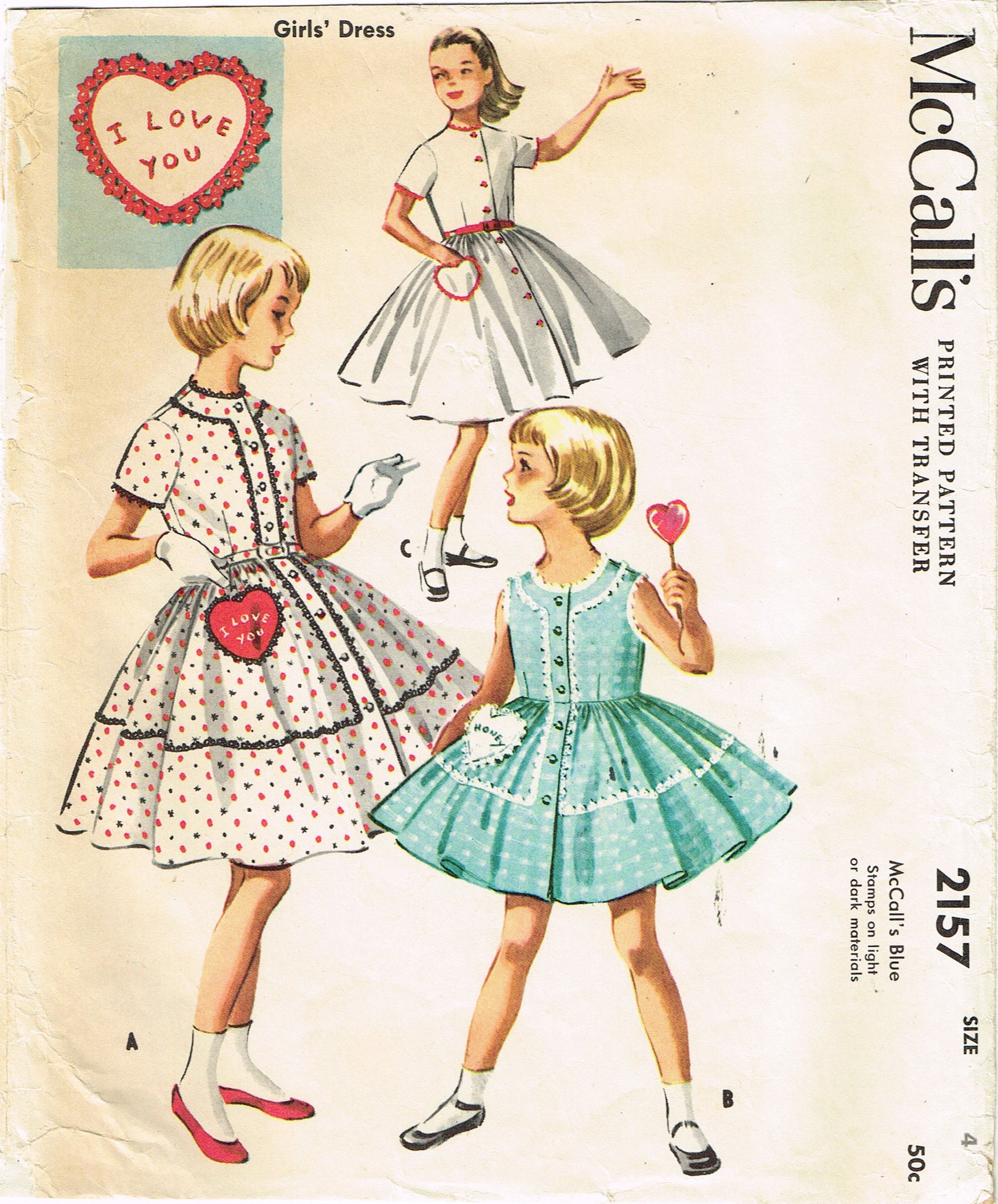 McCall's Pattern 2157: 1950s Cute Girls Dress w Heart Pocket Sz 4 Vint –  Vintage4me2