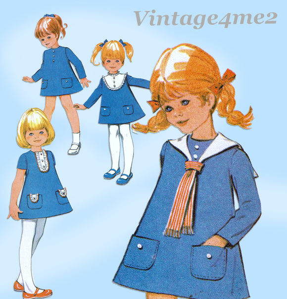 McCall 2745: 1960s Uncut Toddler Girls A-Line Dress Sz 3 Vintage Sewing Pattern