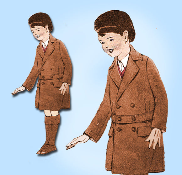 1920s Vintage McCall Sewing Pattern 2916 Uncut Toddler Boys Overcoat Size 6 24B - Vintage4me2