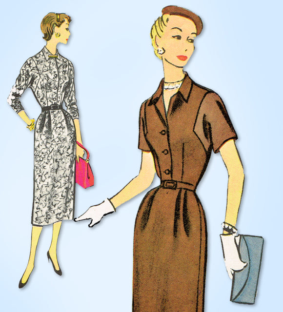 1950s Original Vintage McCall Pattern 3017 Plus Size Shirtwaist Dress Sz 40 Bust