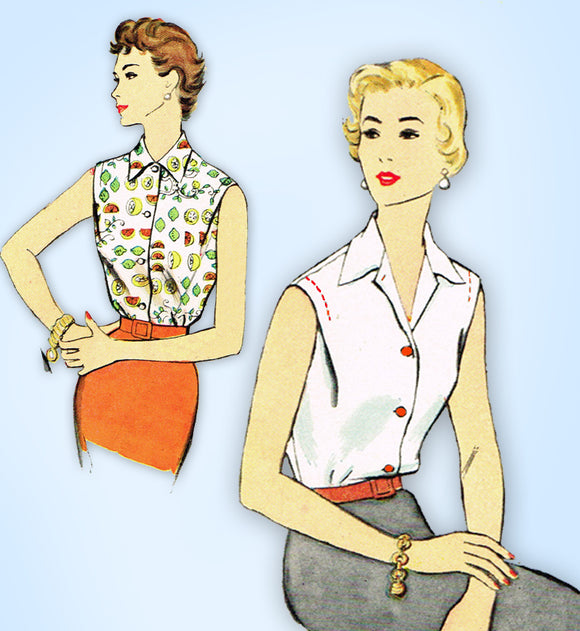 1950s Original Vintage McCall Pattern 3057 Misses Sleeveless Blouse Size 40 Bust